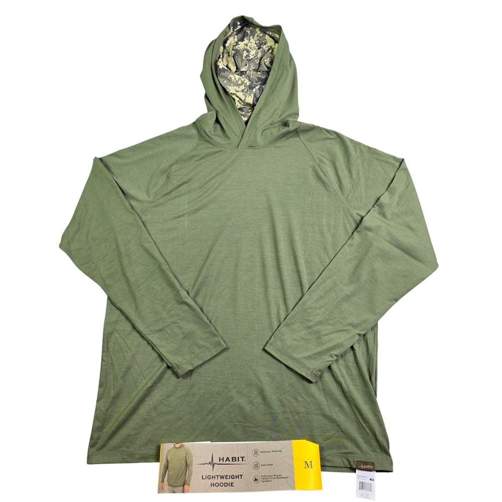 Habit Lightweight Hoodie Mens M Deep Lichen Green Bamboo Blend Camo Hiking Camp
